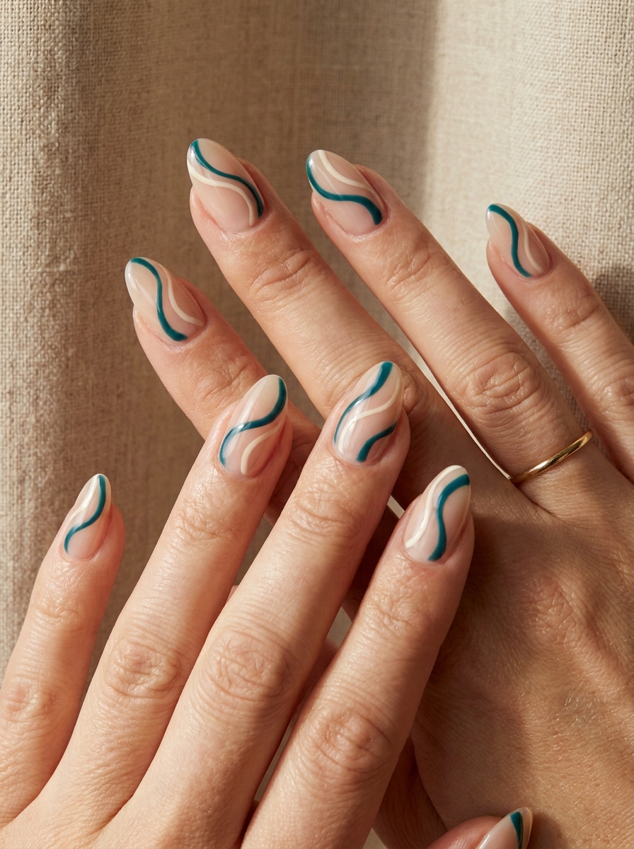 Teal Swirl Nails